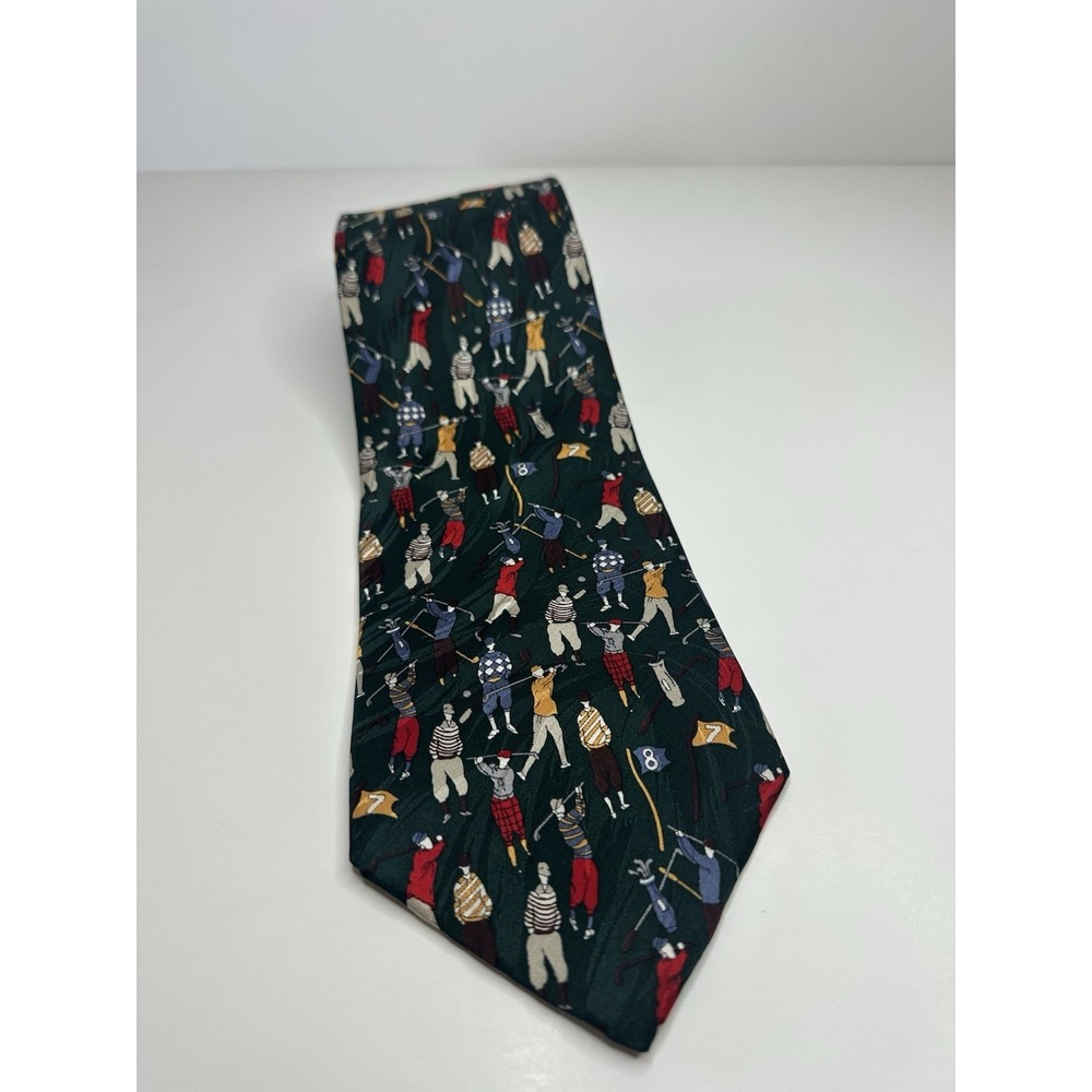 Cromley & Finch Tie‎ London Green Golfer Handmade 100% Silk